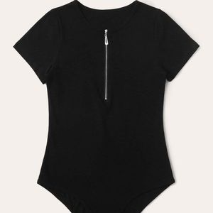 Black zipper front bodysuit